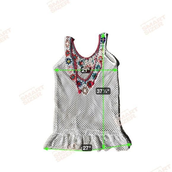 Crochet And Mesh Women’s Bathing Suit Coverup Dress, White And Floral, Size Lg - Picture 6 of 6